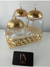 Resim Çay Kahve Şekerlik Kavanoz Sunumluk Söz Nişan Kız İsteme Çikolatalık Dekoratif Obje Biblo Süs Eşya Üçgen Gold 