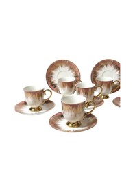 Resim 6 Kişilik Gold Detaylı Damla Desenli Türk Kahvesi Fincanı -90ml Diğer 