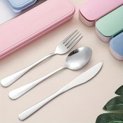 Resim 3'lü Set-Dış Mekan Sofra Takımı-Paslanmaz Çelik Sofra Takımı-Çatal ve Kaşık Yemek Bıçağı Seti-Kamp Sofra Takımı-Taşınabilir Sofra Takımı-Sarı ve Yeşil Kutu 
