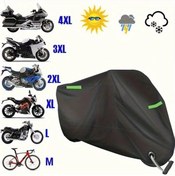 Resim Chuangyinshop Motorcycle Yağmurluk Black Plus Three Green Reflective Strips 3xl Four Seasons Universal All Weather Outdoor Dayanıklı 