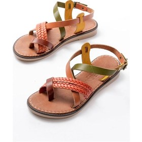 Resim 205-09 Multi Ortopedik Hakiki Deri Kadın Sandalet Çok Renkli 