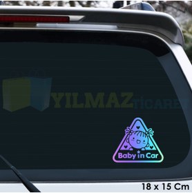 Resim yılmazetic Gülen Bebek Kalp Arabada Bebek Var Hologram Araba Oto Sticker Renkli Etiket Çıkartma 18 X 15 Cm 
