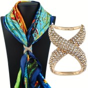 Resim 1 adet Şık Minimalist Alaşımlı Eşarp Tokası, Kadın Modası Yapay Elmas Broş Pimi, Eşarplar ve Şallar için Düzensiz Şekilli Aksesuar 