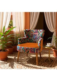 Resim Azra Mobilya Modern Tasarım Dijital Baskılı Babyface Kumaş Berjer Renkli Desen Tekli Koltuk - Turuncu Turuncu 