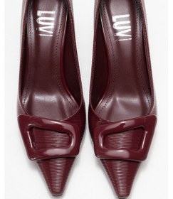 Resim Luvishoes Luvi Shoes Astra Bordo Çizgili Tokalı Kadın Topuklu Ayakkabı Bordo 