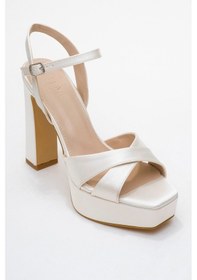 Resim Luvishoes Yulia Sedef Saten Çapraz Bantlı Kadın Platform Topuklu Ayakkabı Sedef 