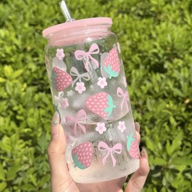 Resim 1 adet 16 oz Açık Hava Bardakları, çilek fiyonklu plastik bardak saman ve bambu kapaklı, kamp bardağı, parti bardağı, kahve fincanı, taşınabilir, yeniden kullanılabilir, aile, arkadaşlar, sevdikler için en iyi hediye, doğum günü, Kadınlar Günü, Anneler Günü, Yaz hidrasyonu 