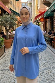 Resim adamila Kadın Dubai Kumaş Tesettür Tunik Düğmeli Klasik Kesim Rahat Kalıp Günlük Ofis Basic Kadın Tunik 