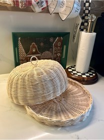 Resim Lovenwoven Rattan Standlı Kek Fanus Kapağı Kapaklı Kek Standı 