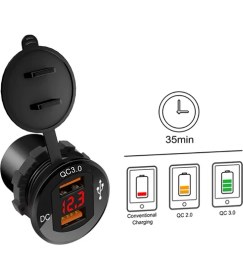 Resim Ally Qc 3.0 Motosiklet Araba Dual USB Şarj Soket LED Voltmetre Pa 