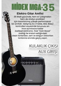 Resim Midex Rg-560bk-amp Siyah Amfili Elektro Akustik Gitar Full Set 