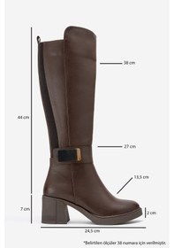 Resim Luvishoes Luvi Shoes Moreni Kahve Cilt Streç Detaylı Tokalı Kadın Kalın Topuklu Çizme Kahve Rengi 