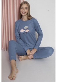 Resim Wordex Fawn 4006 İnterlok Kışlık Bulut Desenli Kadın Ev Pijama Takımı Mavi 