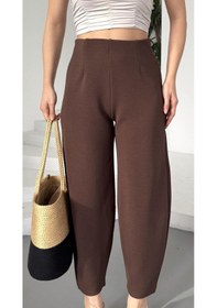 Resim Paw Garage Kadın Bernis Balon Pantolon, Beli Lastikli Şalvar Model Krep Balon Pantolon Basen Gizleyen Kahve 