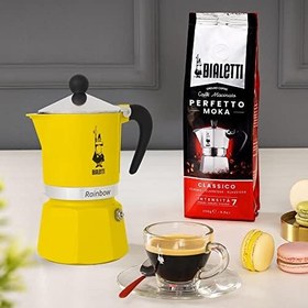 Resim Bialetti - Rainbow: 6 Cups Ocak Üstü Espresso Pişirici - 250ml - Sarı Renk - Alüminyum Gövde - Patentli Güvenlik Valfi - Tüm Ocak Türleri İçin Uygundur (İndüksiyon Hariç) 