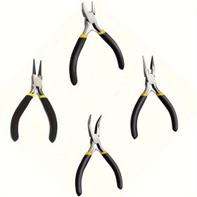 Resim 1pc/3pcs/4pcs Siyah & Sarı Tutamak Mücevher Pense Seti, Yuvarlak Burun, Eğri Burun, İğne Burnu, Tel Kesici, Boncuk, Mücevher Yapımı, Tel Sarmalama, DIY El Sanatları, Ev Temel Gereçleri için Çiftlikli Araçlar 
