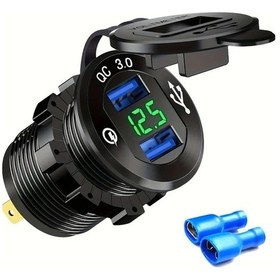 Resim Wangxi Çift Arayüz Alüminyum Hızlı Şarj Cihazı Usb Tip A Qc 3 0 12v 24v Araçlar İçin Yeşil Işık Telsiz 18w Kırmızı Kablo 