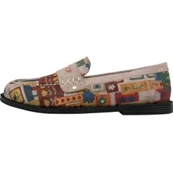 Resim Dogo Kadın Vegan Deri Krem Loafer - Anatolian Patterns Tasarım 