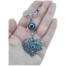 Resim Metal Kalp Anahtar Nazar Boncuğu Anahtarlık Hediyelik Aksesuar 