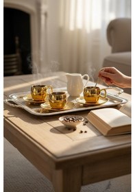 Resim 6 Kişilik Porselen Kahve Fincan Takımı Gold Tr3129 Gold 