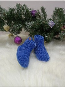 Resim El Örgüsü Özel Tasarım Mavi Kadife Ip Çocuk Ev Botu& Patik Mavi 