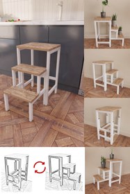 Resim YüceerHome Katlanabillir Metal Ahşap Basamaklı Tabure Merdiven Çiçeklik Çok Amaçlı Tabure 