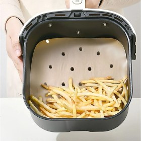 Resim Sinerjim 250 Adet Air Fryer Pişirme Kağıdı Tek Kullanımlık Hava Fritöz Yağ Geçirmez Yapışmaz Gıda Pişirme Kağıdı Delikli Kare Model 