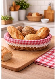 Resim Şık Tasarımlı Oval Ekmeklik Rattan Pöti Kare Kumaşlı Ekmek Sepeti Çok Renkli 