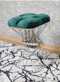 Resim Zafir Kare Krom Kaplama Yeşil Puf & Bench - Puf Oturak - Bench - Ayak Ucu Oturak - Tabure - Makyaj Oturak Yeşil 