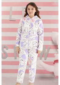 Resim Kız Çocuk Kadife Polar Ayıcık Desen Pijama Takımı 240525 Ekru02 Ekru02 
