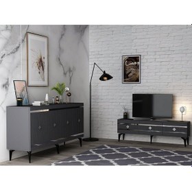 Resim Lenora TV Sehpası Ve Konsol 2'li Salon Takımı Antrasit - Gümüş 