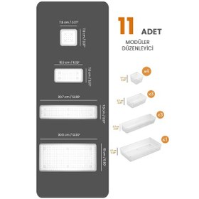 Resim 11 Parça Modüler Kaşıklık Seti - Ayarlanabilir Mutfak Çekmece İçi Düzenleyici Organizer Şeffaf 