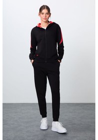 Resim Tommy Life Siyah Kompakt Pamuklu Kalın Pürüzsüz Dokulu Kapüşonlu Oversize Fit Kadın Eşofman Takım - 95343 Siyah 