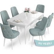 Resim Canisa Concept Nev Serisi 80 x 132 cm Açılabilir Beyaz Mutfak Masa Takımı 6 Sandalye Gold Halkalı 