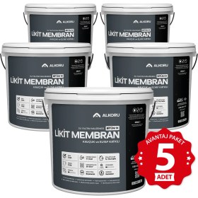 Resim Alkoru 5 Adet 13 kg Bitüm 1k Likit Membran Kauçuk ve Elyaf Katkılı Sıvı Su Yalıtım Malzemesi Avantaj Paket 