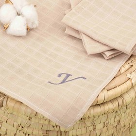 Resim 5'li Y Harf Nakışlı Mendil Set - Kumsal Beji Muslin 