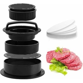 Resim Mufunye 3'ü 1 Arada Burger Presi Abs Öğütülmüş Biftek Kalıbı Hamburger Presi, 100 Yapışmaz Kağıtlı Barbekü Aksesuarları/et Köftesi - 