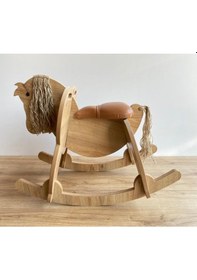 Resim Missidea Ahşap Sallanan At Deri Oturaklı Eğitici Ve Güvenli Tasarım +3 Yaş 