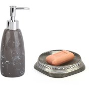 Resim Sia Sıvı Sabunluk ve Sabunluk 2 Li Banyo Seti,taşlı Gümüş 