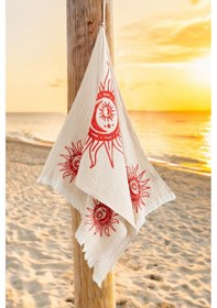 Resim Varol Organik %100 Pamuk Müslin Peştemal - Heliona Helıonakırmızı/standart Krem 