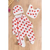 Resim Babymod Kalp Desenli Şapkalı Kız Bebek Tulum Takım 