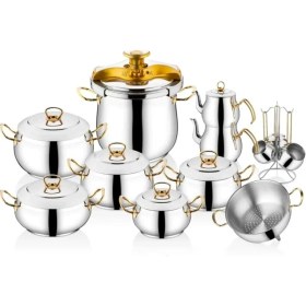 Resim İNTER ÇELİK Gülistan Pratik 21 Parça Çeyiz Seti Çelik Sap Gold 