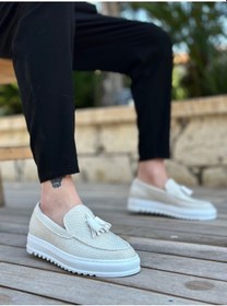 Resim Ba0154 Bağcıksız Yüksek Taban Beyaz Keten Püsküllü Erkek Ayakkabı Beyaz 