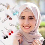Resim Set/12PCS Orta Doğu Başörtüsü Klipsleri Sahte İnci Broşlar İpek Eşarp Tokaları Eşarp Şal Klipsleri 