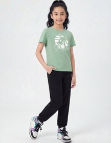 Resim Fyk Kids Yuvarlak Yaka Tişörtlü Uzun Eşofman Altlı Baskı Detaylı Kız Çocuk Alt Üst Takım Mint Yeşili 