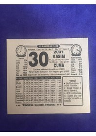Resim 30 Kasım 2001 Takvim Yaprağı - Nostalji Koleksiyonluk Takvim Yaprağı B 