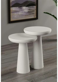 Resim Wood Wooden Ahşap 2 Li Set Fitilli Mantar Beyaz Yan Sehpa Modern Fiskos / Çiçeklik / Zigon Beyaz 