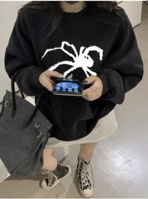 Resim Unisex Spider Bisiklet Yaka Sweatshirt Siyah Siyah 