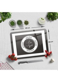 Resim Decorita Cam Kesme Tahtası | Good Food - Siyah Fon | 30x40cm 
