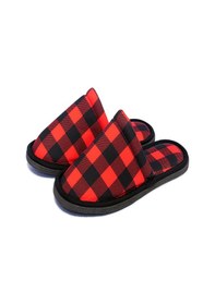 Resim Erkek Kırmızı Oduncu Desenli Ev Terliği Kırmızı - Siyah 